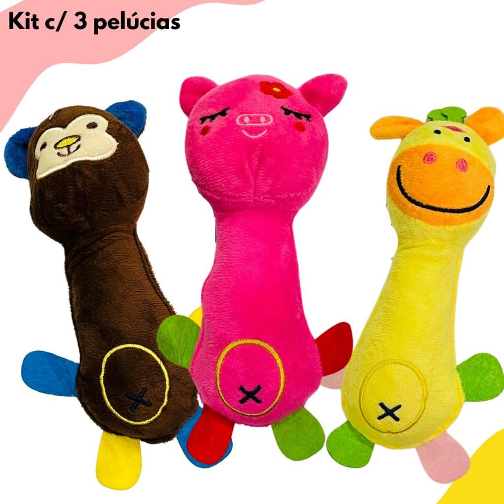 Brinquedos Pelúcia Bichos Pet Bebê C/ Apito Cães Cachorro Infantil - Lavável Macios