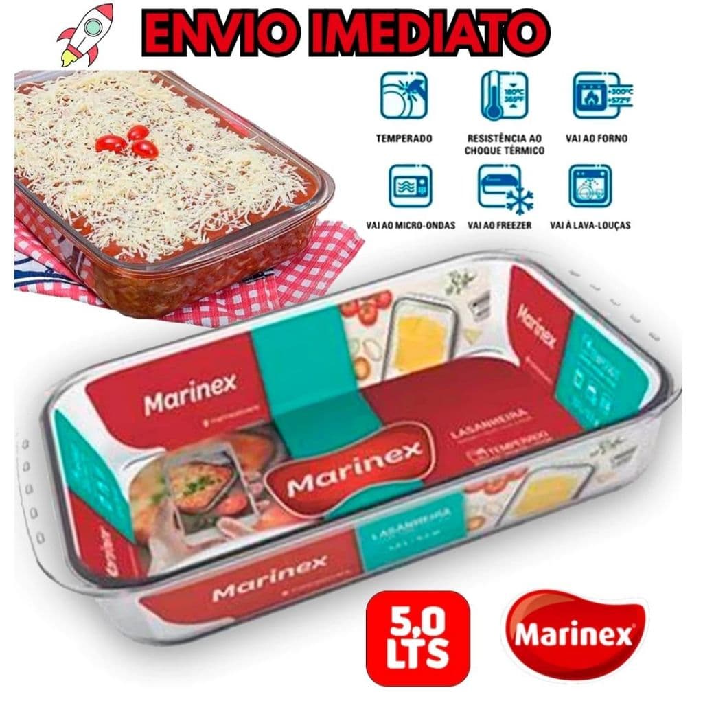 Assadeira Lasanheira De Vidro Retangular 5 Litros Marinex Nadir