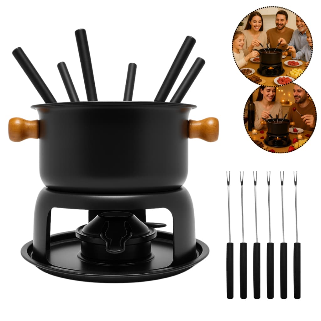 Panela Fondue Aparelho Kit Completo 11 Peças Queijo Chocolate Carne Inverno 6 Pessoas