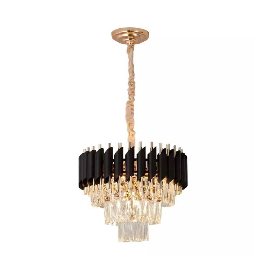 Lustre Pendente Redondo Metal e Cristal Transparente 40x29 cm Moderno