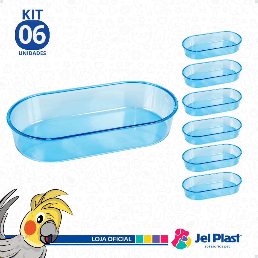 Banheira Para Pássaros Aves Oval Azul 150ml 200ml 400ml 700ml Jel Plast 6 unid