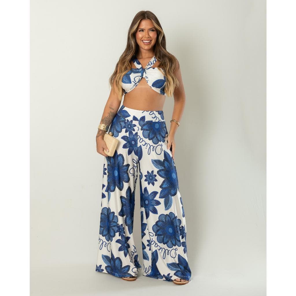 Conjunto Feminino CALÇA MEL  + TOP PRI conjunto estampado flores floral tendencia moda inspiração fa