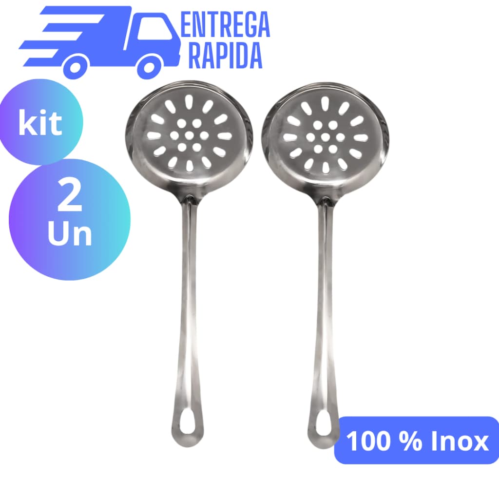 Kit 2 Escumadeira Utensílios de Cozinha 100% Aço Inox Escumadeira
