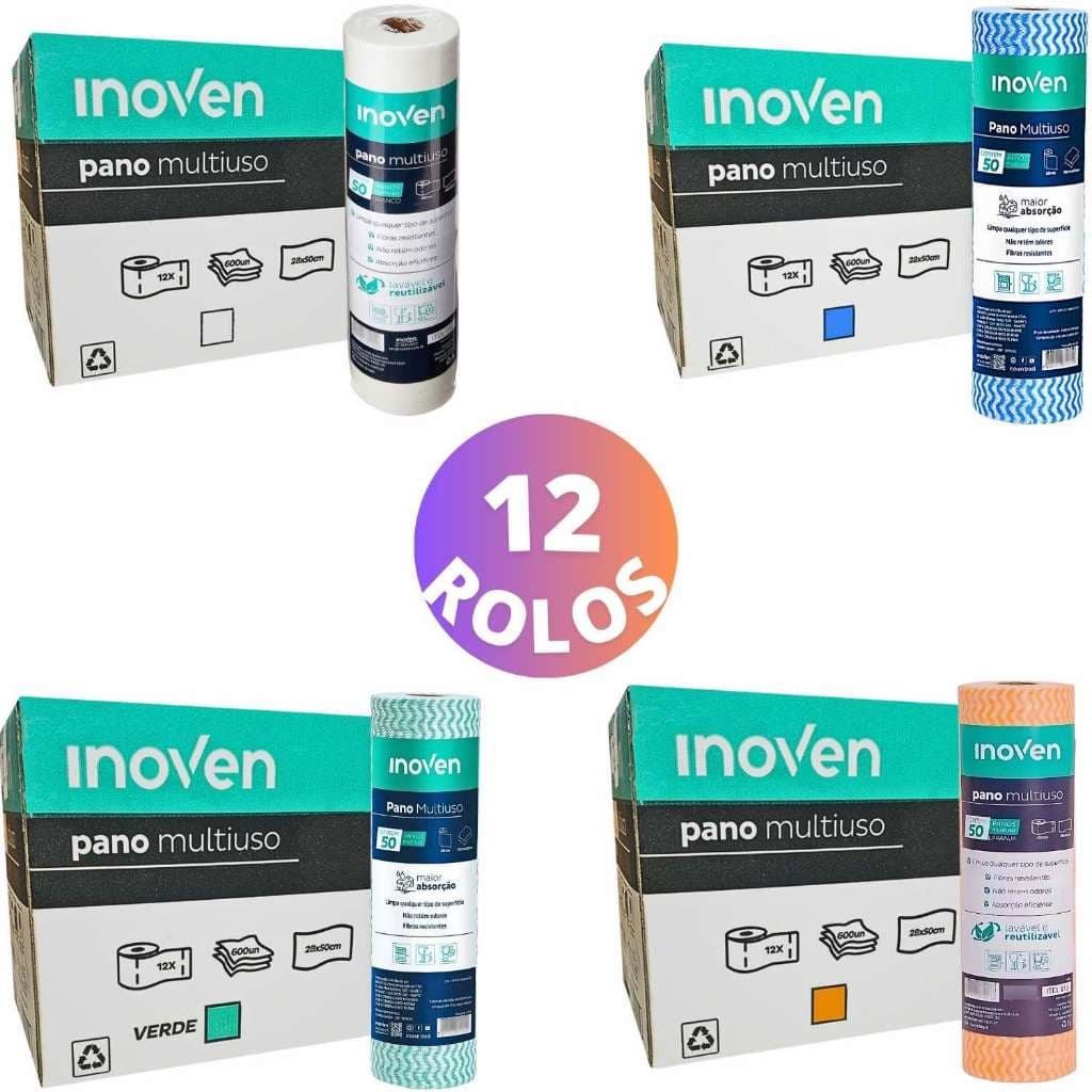 Kit 12 Rolos Pano Multiuso Limpeza Higiene Tipo Perfex Picotado Resistente 28x50cm