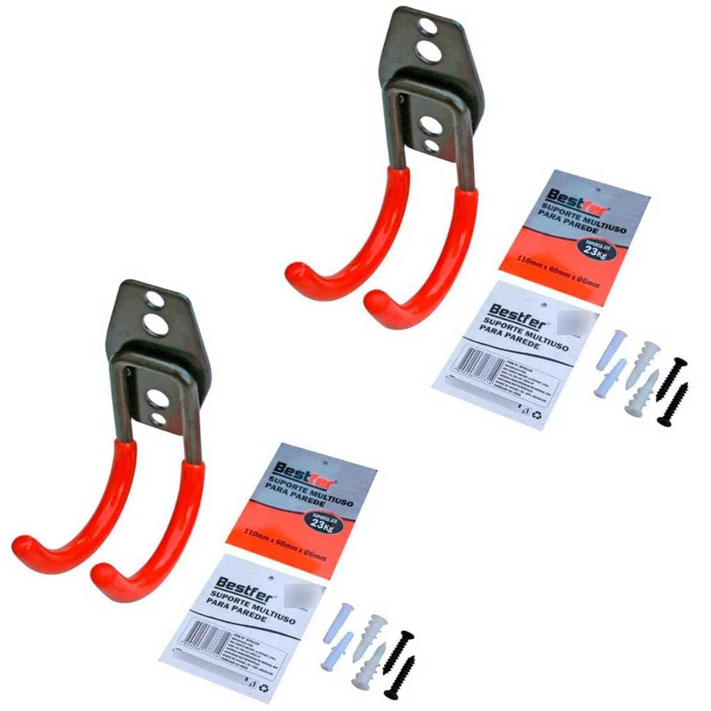Kit 2un Suporte P/ Parede Multiuso 23kg Bike Mangueira Escada com Parafuso Bucha