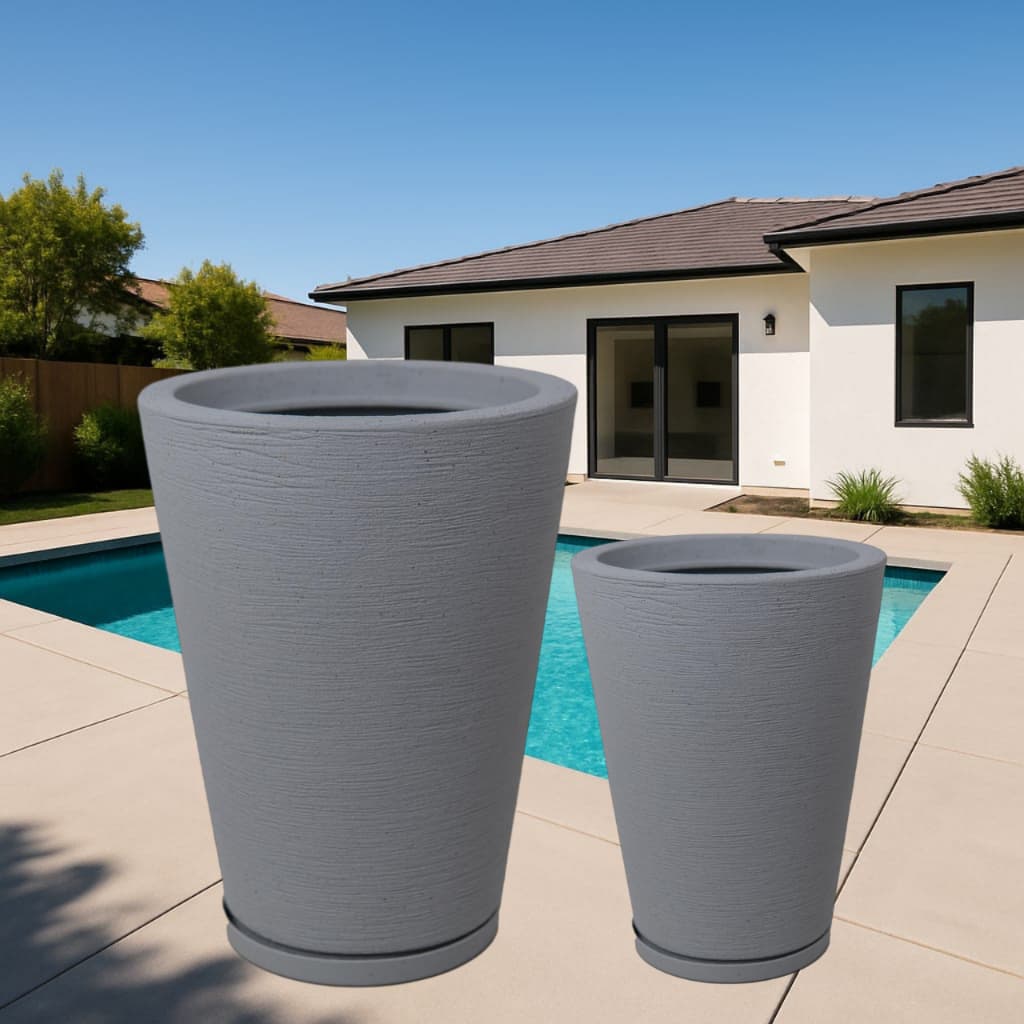 Kit 2 Vasos para plantas Decorativo Moderno em Polietileno Coluna Cone Luxo com prato coletor