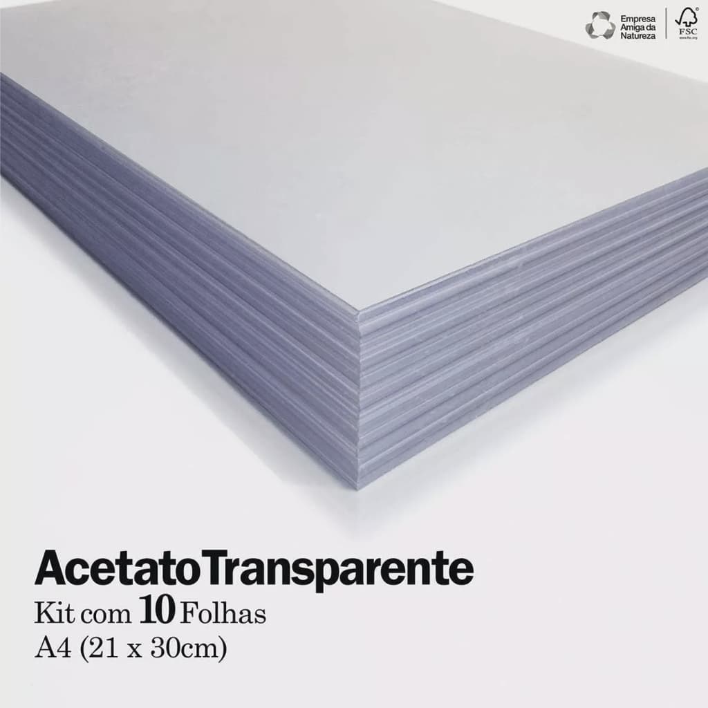 10 Folhas De Acetato Cristal Transparente A4 - 21x30 Cm espessura 0,20 mm ou 200 micras Plástico Pet