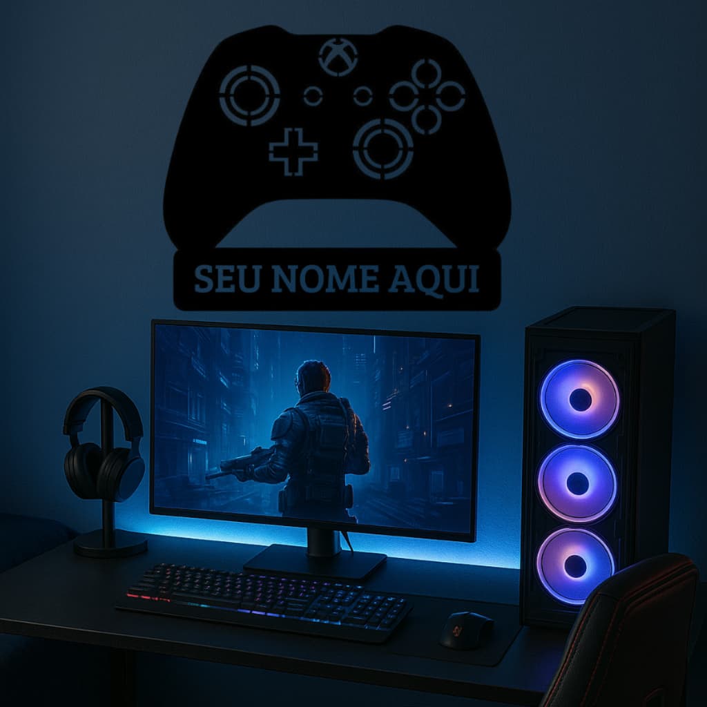 Quadro Placa Decoração Gamer Quarto Menino Nome Personalizado MDF
