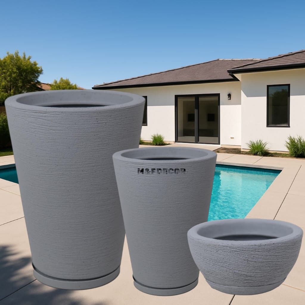 Kit 3 Vasos Planta Jardim Casa Decorativo Escovado Paisagismo Coluna Redonda Bacia