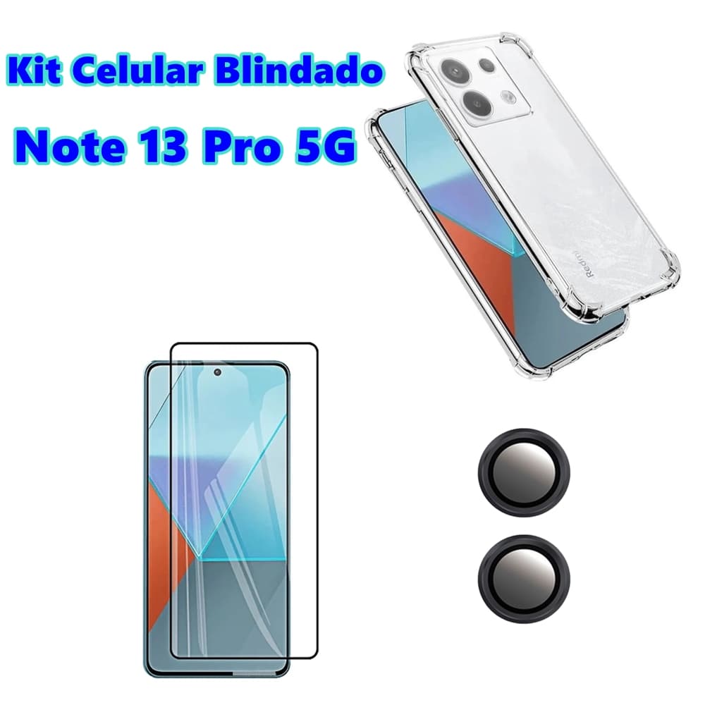 Kit Blindado Celular Redmi Note 13 Pro 5G Capa Anti Impacto + Película 3D Xiaomi + Película Bolinha De Câmera Protetora