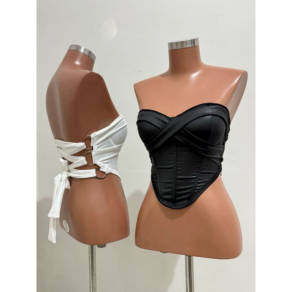 Corselet Mallu em Cirrê Acetinado com bojo e detalhe trançado nas costas Blusa Corse Tomara que Caia Argola Lateral