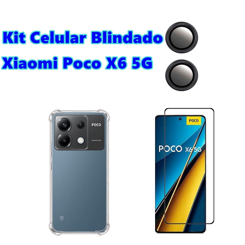 Kit Blindado Celular Poco X6 5G Capa Anti Impacto + Película 3D Xiaomi + Película Bolinha Para Câmera Protetora