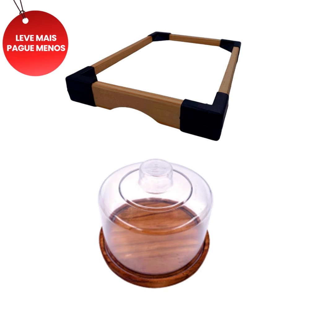 OFERTA Kit 2pçs, Bandeja de Madeira Rústica e Queijeira com tampa (10x13cm) Mesa Posta
