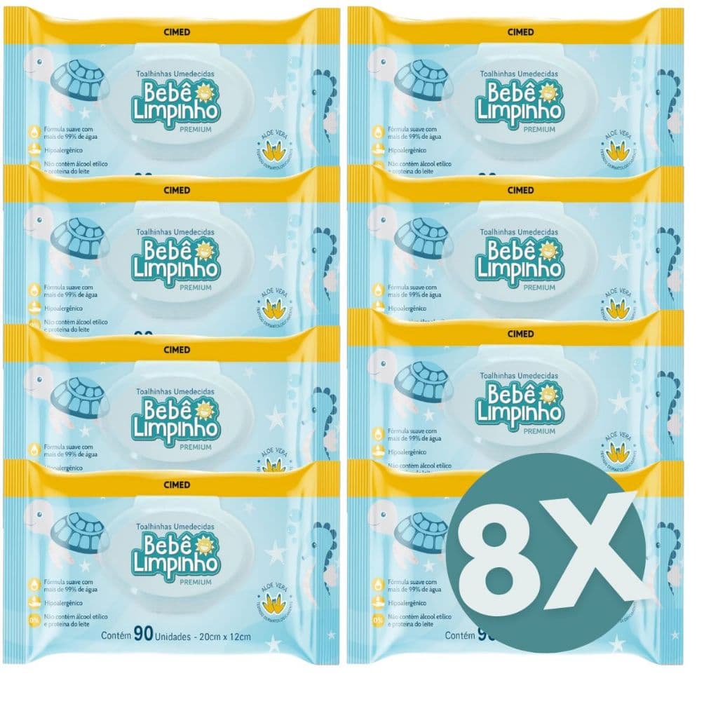 KIT com 8 Lenço Umedecido Infantil Bebê Limpinho Premium 720unidades (120 unidades cada)