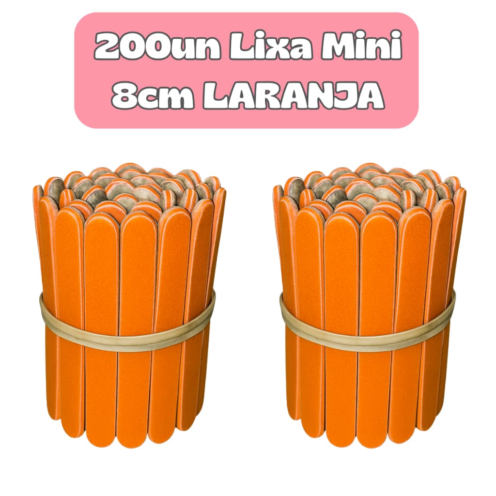 200un Mini Lixa 8cm cor LARANJA para Manicure Pedicure Clinica de Estética Descartavel