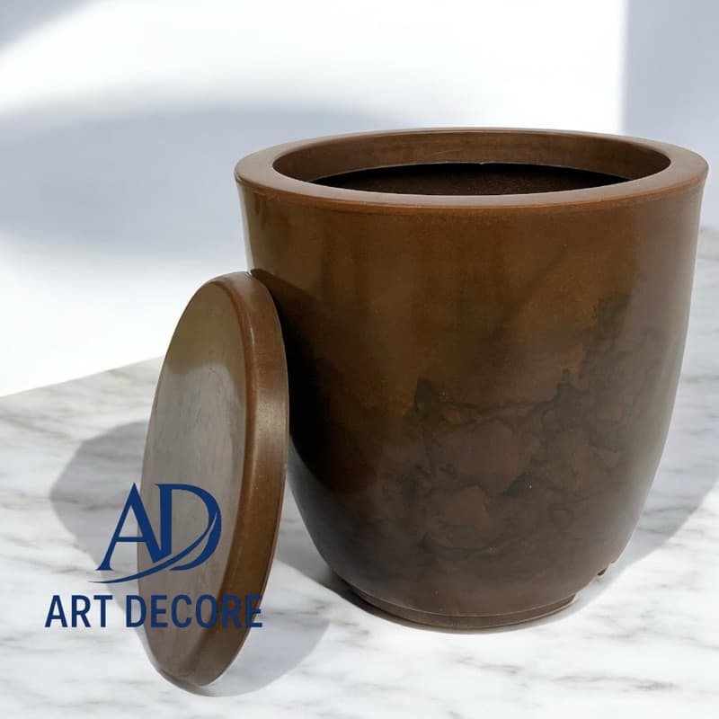 Vaso Polietileno Decorativo Efeito Marmorizado Luxo Bojo Liso G com Prato