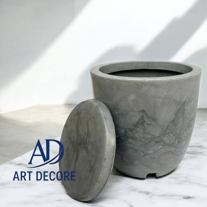 Vaso Polietileno Decorativo Efeito Marmorizado Luxo Bojo Liso M com Prato