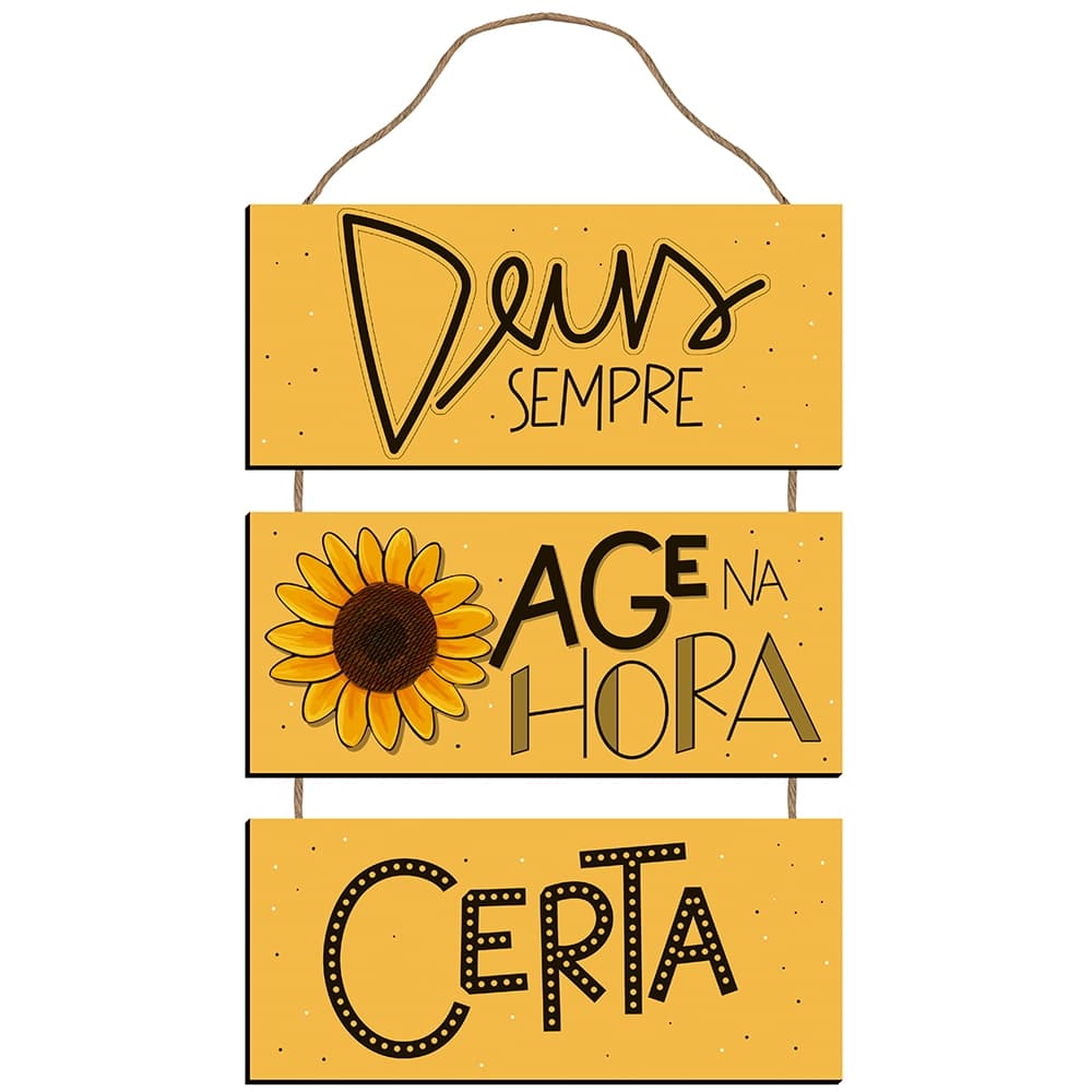 Placa Decorativa Em MDF Deus Sem Age Frase Religioso Cristão Girassol Flor Enfeite Porta Guirlanda