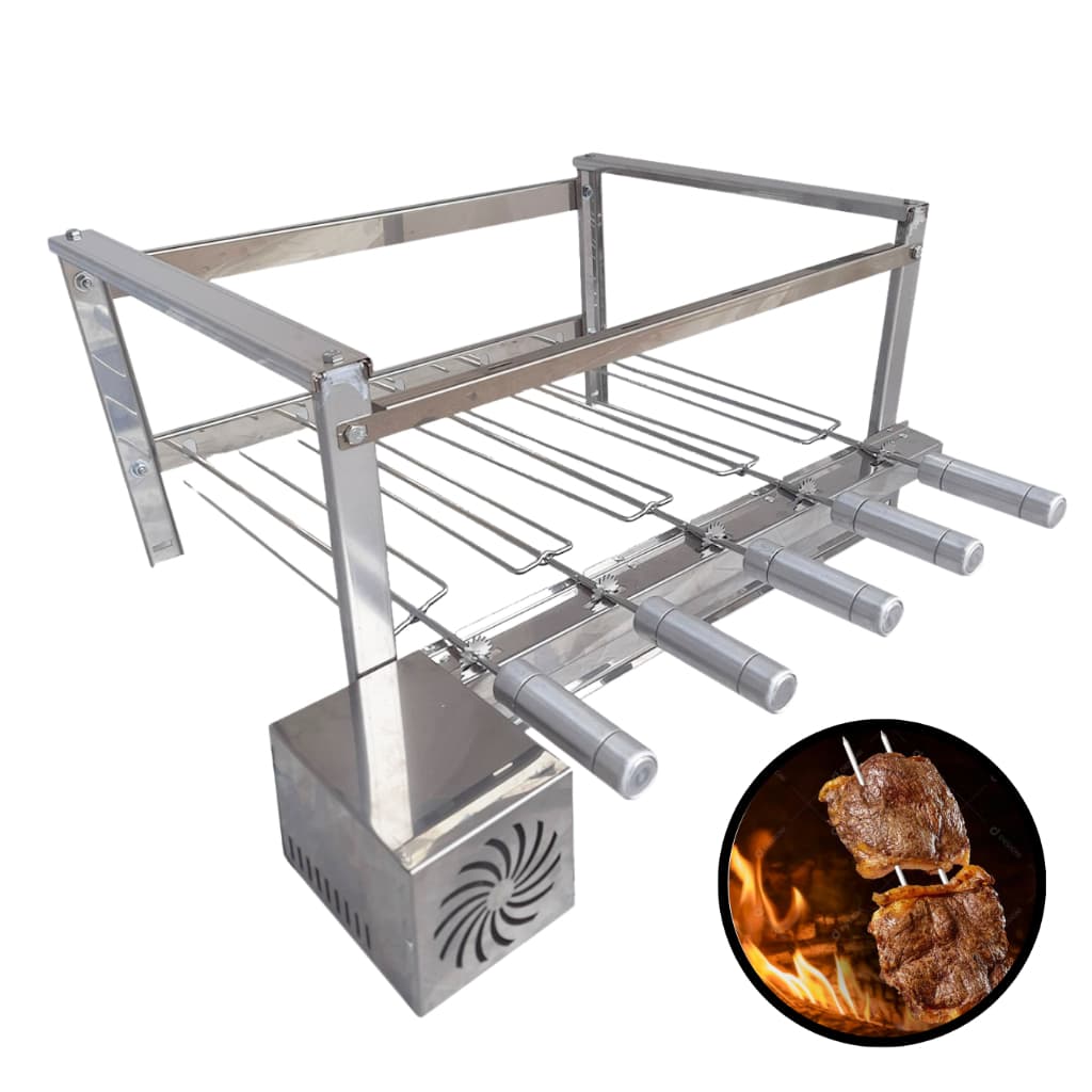 Gira Grill 5 Espetos Completa Inox Churrasqueira Giratória Bivolt Motor Elétrico Profissional