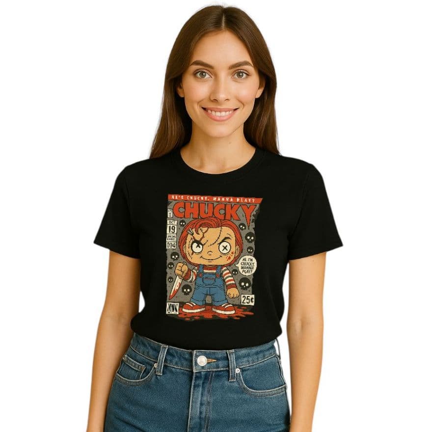 T-Shirt Chucky Taffany Boneco Retrô Lançamento Estampa T-Shirt Unissex Algodão Atacado Entrega Imediata