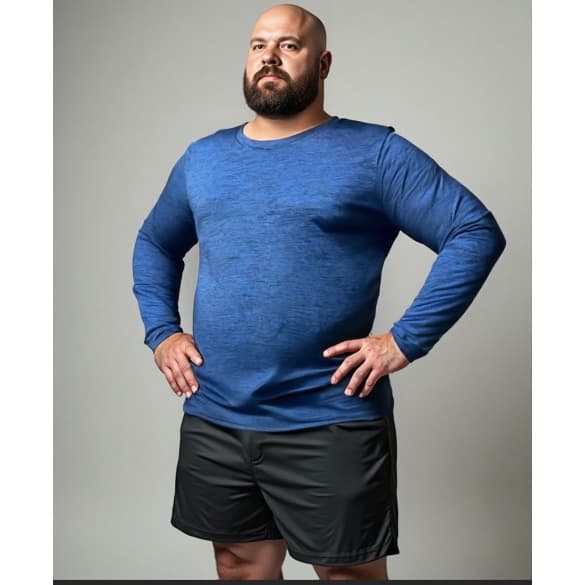 Camiseta MANGA LONGA PLUS SIZE MESCLA, G1 ao G3, unissex. Uso casual e esportivo.