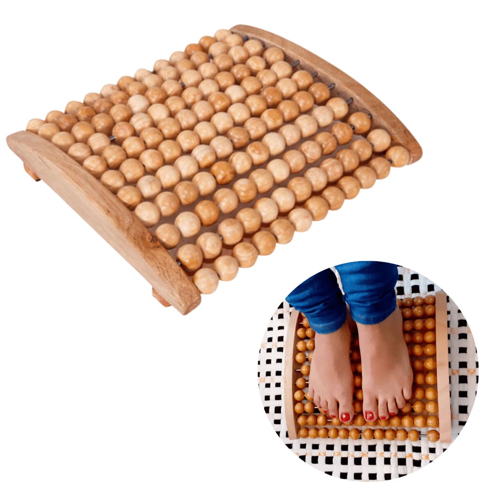 Massageador De Pé Com Bolinhas De Madeira Artesanal Massagem Terapêutica Para 2 Pés Fascite Plantar