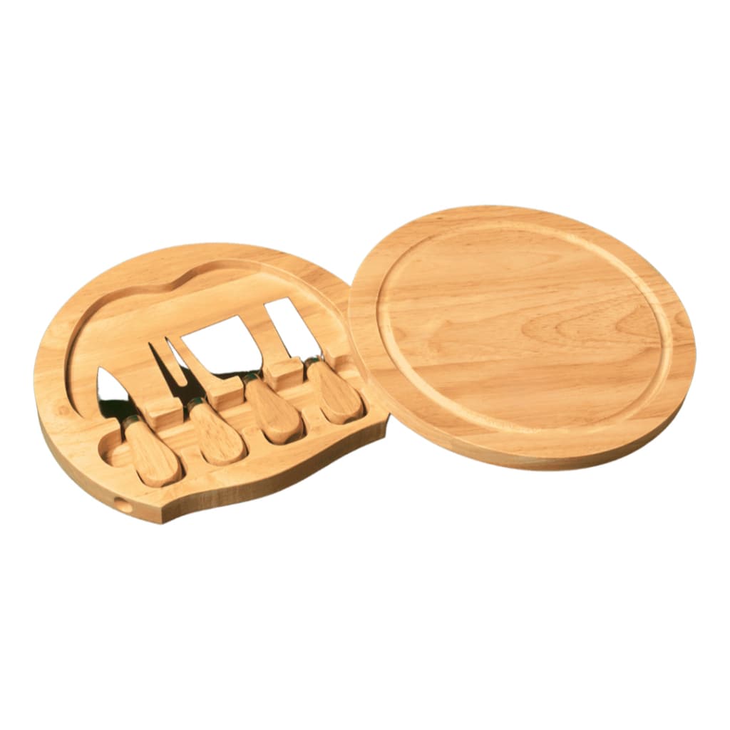 Kit Queijo 4 Facas com Tábua e Suporte Giratório de Bambu para Queijos e Frios
