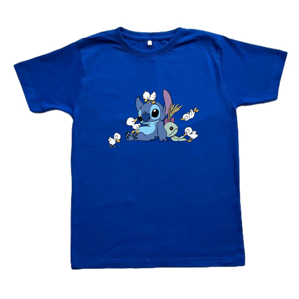 Camiseta Infantil Lilo Stitch Com Passaros 100% Em Algodão