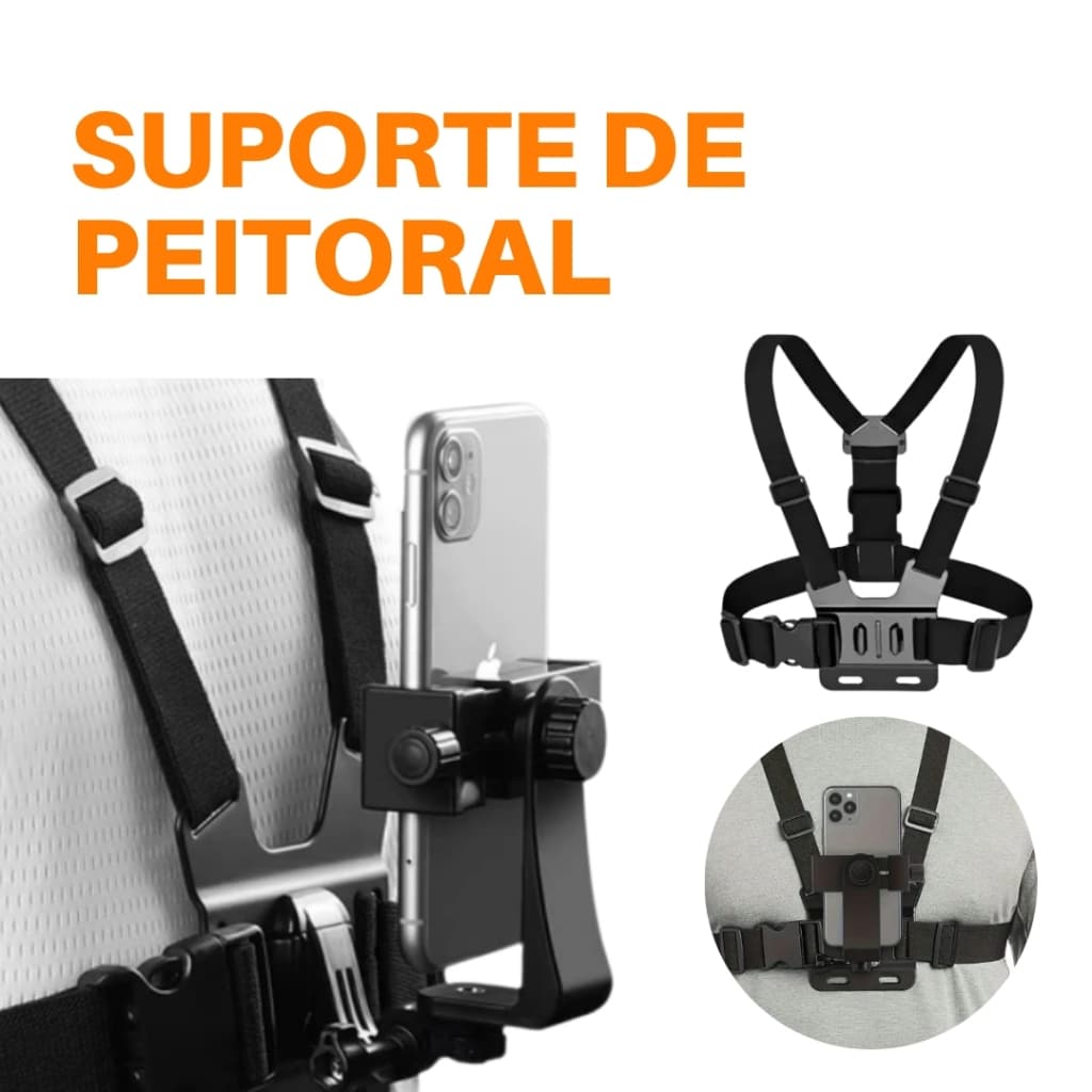 Suporte de Peito Para Celular e Gopro Peitoral Peito ajustável Câmera Esportivo Moto Bike