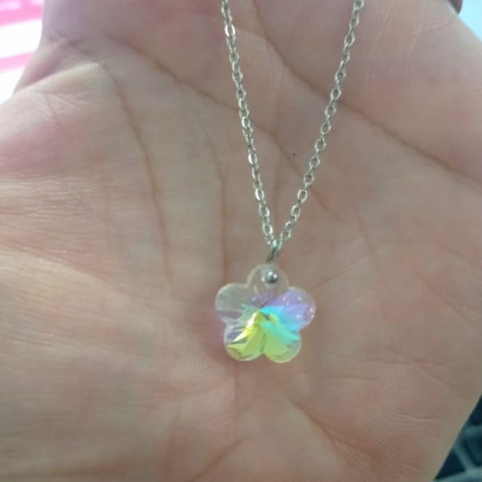 Colar de Aço - Colar com pingente de cristal irisado - Colar com Cristal Furtacor
