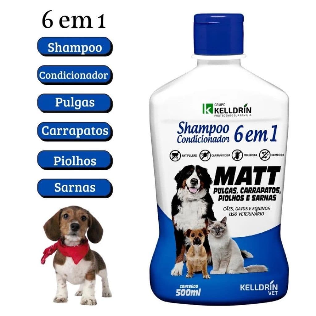 Shampoo e Condicionador AntiPulgas Carrapatos Matt 6 em 1 500ml