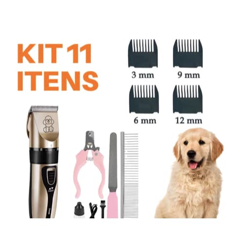 KIT 11 PEÇAS - Máquina De Tosa Para Pets Corta Pelo Sem Fio Cachorro Gato Coelho