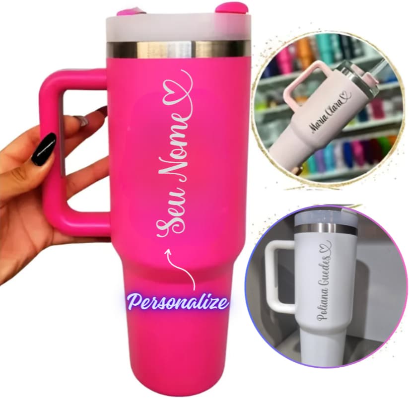 Copo Inox Térmico com Canudo 1200ML Com  Seu Nome , academia de blogueira Personalizado
