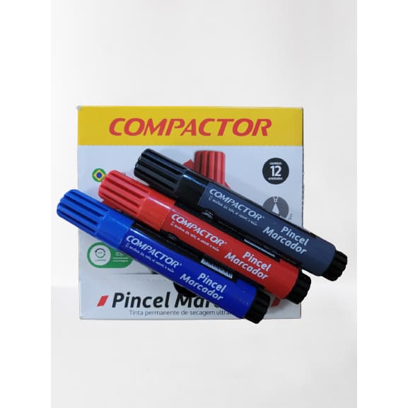 Pincel Atômico Compactor Recarregável – Marcador Permanente | Secagem Rápida | Preto, Azul, Vermelho