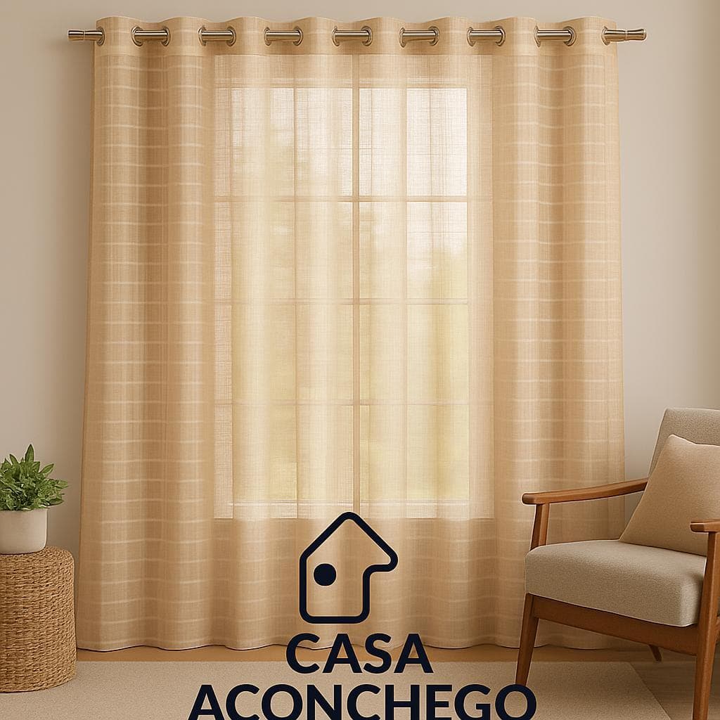 Cortina 4,00x2,60m com Voil Xadrez e Forro de Microfibra Elegância Sala ou Quarto Pronta Entrega