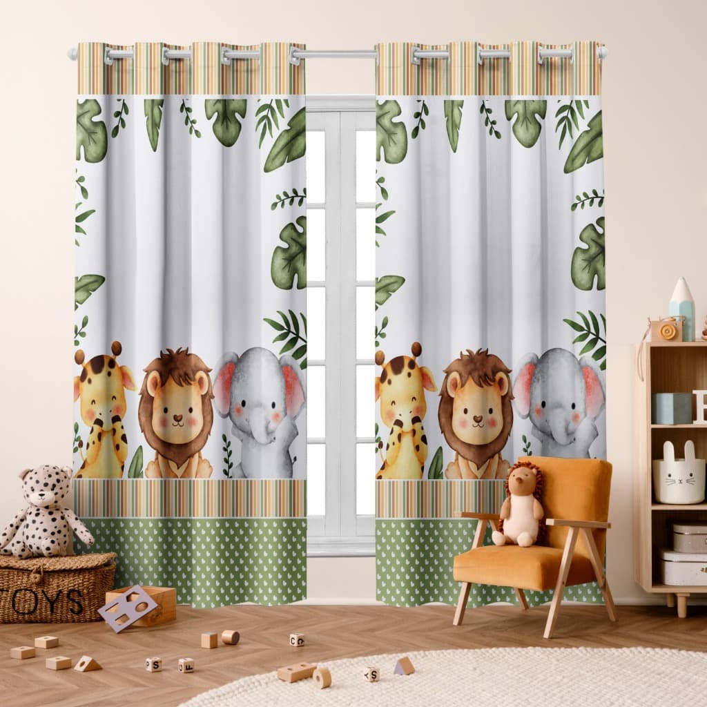 Cortina Blackout Infantil Mundo Safari 2,80 x 2,20 Decoração, Quarto, Bebê, Baby, Corta Luz
