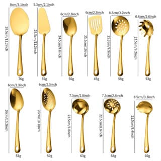Kit 11 Peças Utensílios de Cozinha Dourado - Espátula Colher Concha Escumadeira Pegador de Pizza