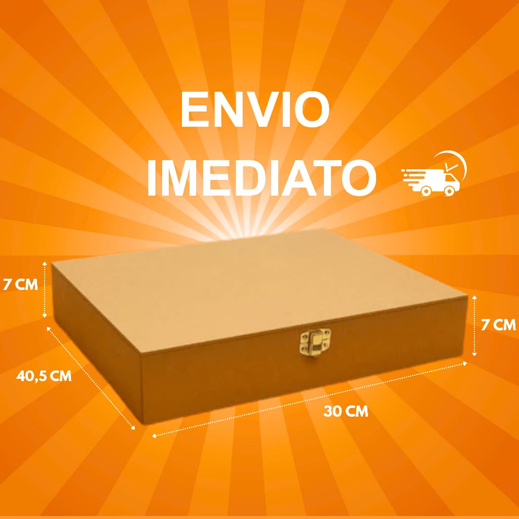 CAIXA DE MADEIRA MDF CRU COM FECHO E DOBRADIÇA 30x40,5x7cm