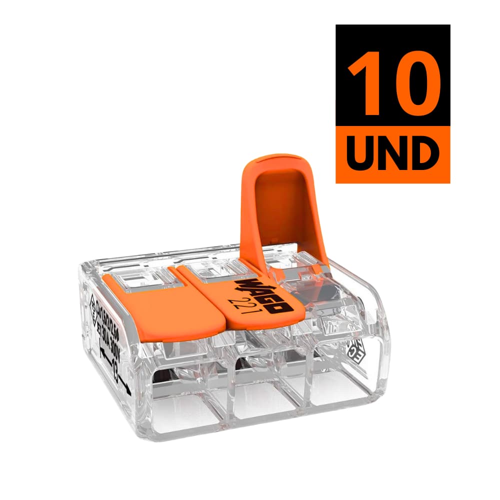 Kit 10 Conectores Emenda Fios Elétrico Chuveiro 3 Polos Flexível 0,5 – 6,0 mm² 41A 30un Wago 221