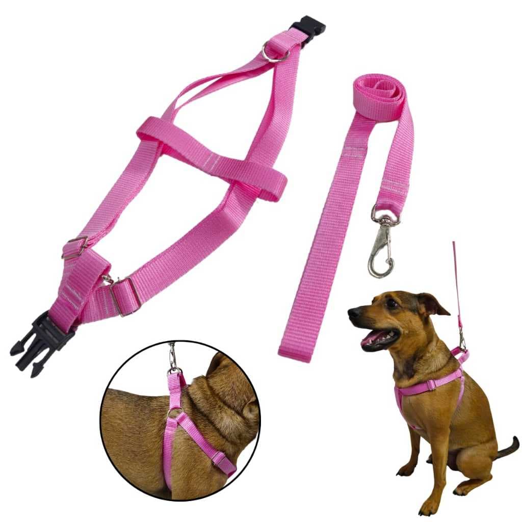 Peitoral para Cachorro Pequeno com Guia Ajustável Nylon Passeio Cães Pet Conjunto Peitoral Americano Shih Tzu Poodle