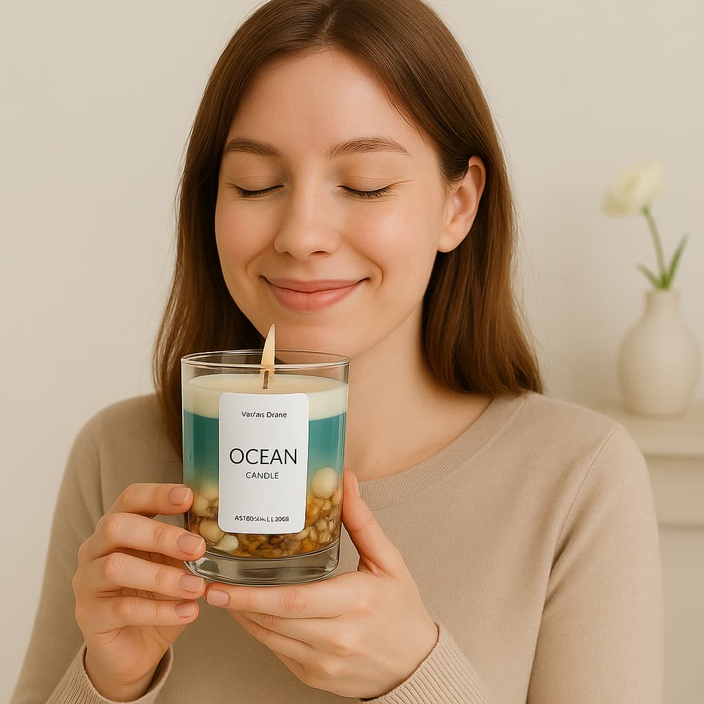 Vela Aromática 200g Decorativa Com Conchas Naturais