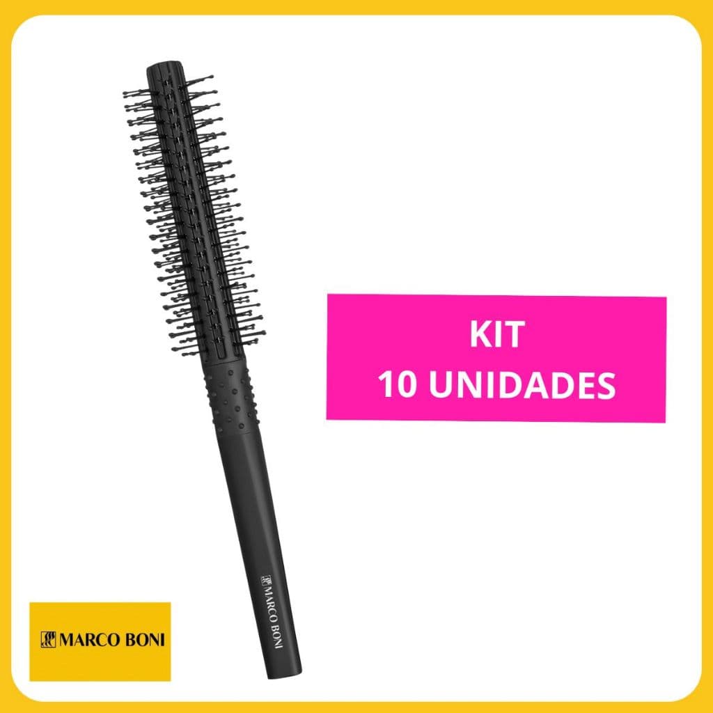 Kit 10 Escovas de Cabelo Marco Boni cerdas em V - preto