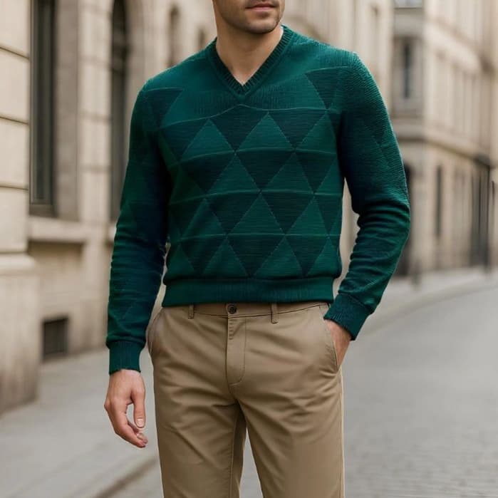 Blusa Masculino Suéter Manga Longa Textura Geométrica Basica Moda Frio Outono/Inverno REF:3465