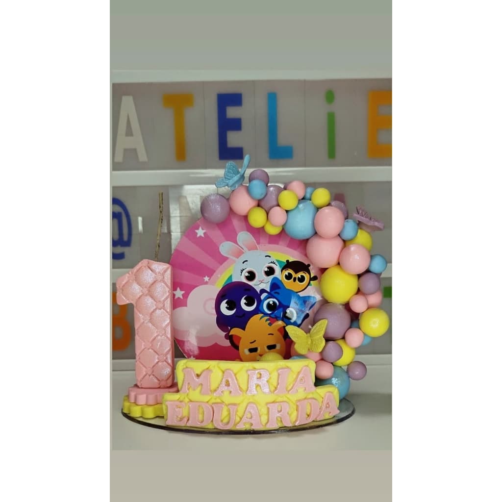 Vela painel personalizada bolofofos, topo de bolo em biscuit