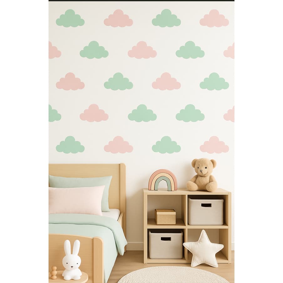 Adesivos de Nuvens em Tons Candy Color – Rosa Ternura e Menta  10cm parede quarto infantil nuvem de ondas