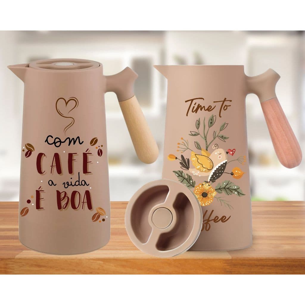 1 UNI. Garrafa Térmica Personalizada Arte Café Frases Alta Qualidade Acabamento em Verniz Resistente 1 LITRO
