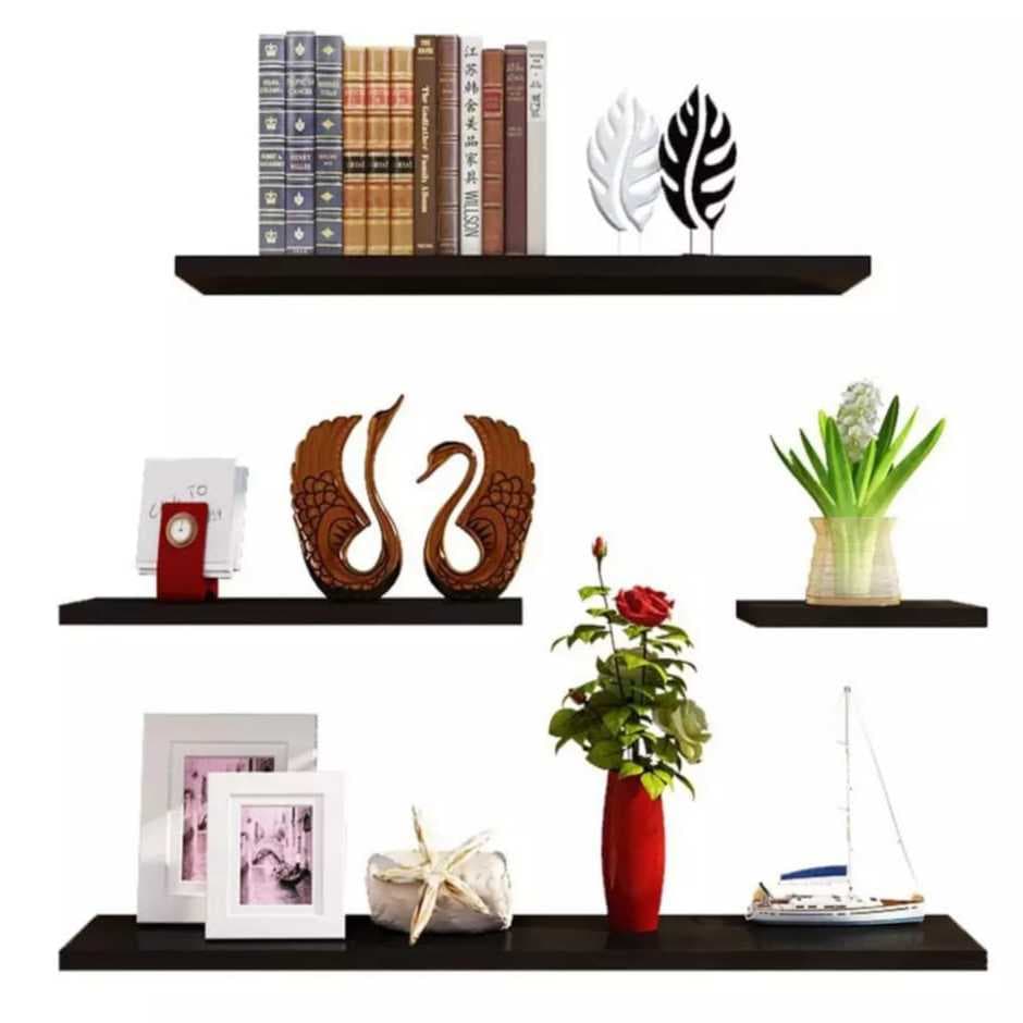 Kit 4 Prateleiras reta 30/40/50/60 Preto Suporte decoração sala quarto banheiro escritório