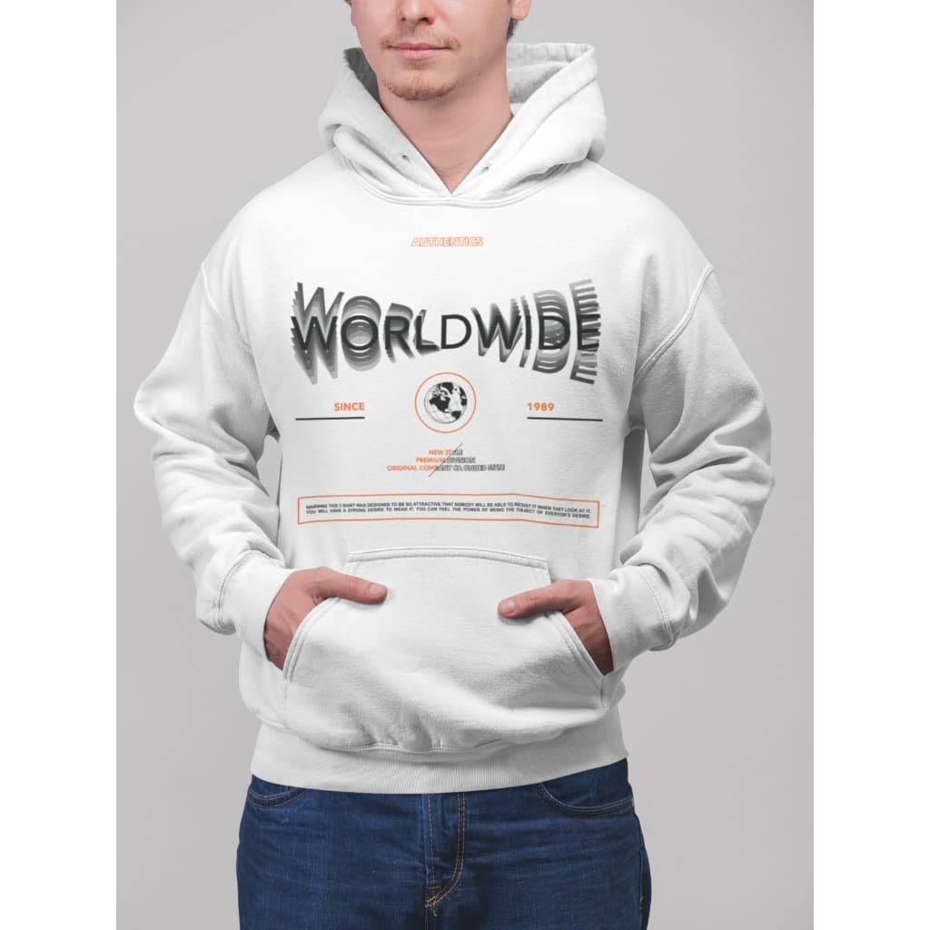 Moletom com capuz estampado gráfico ``WorldWide´´ e cordão, blusa de moletom casual Unisex no inverno e outono