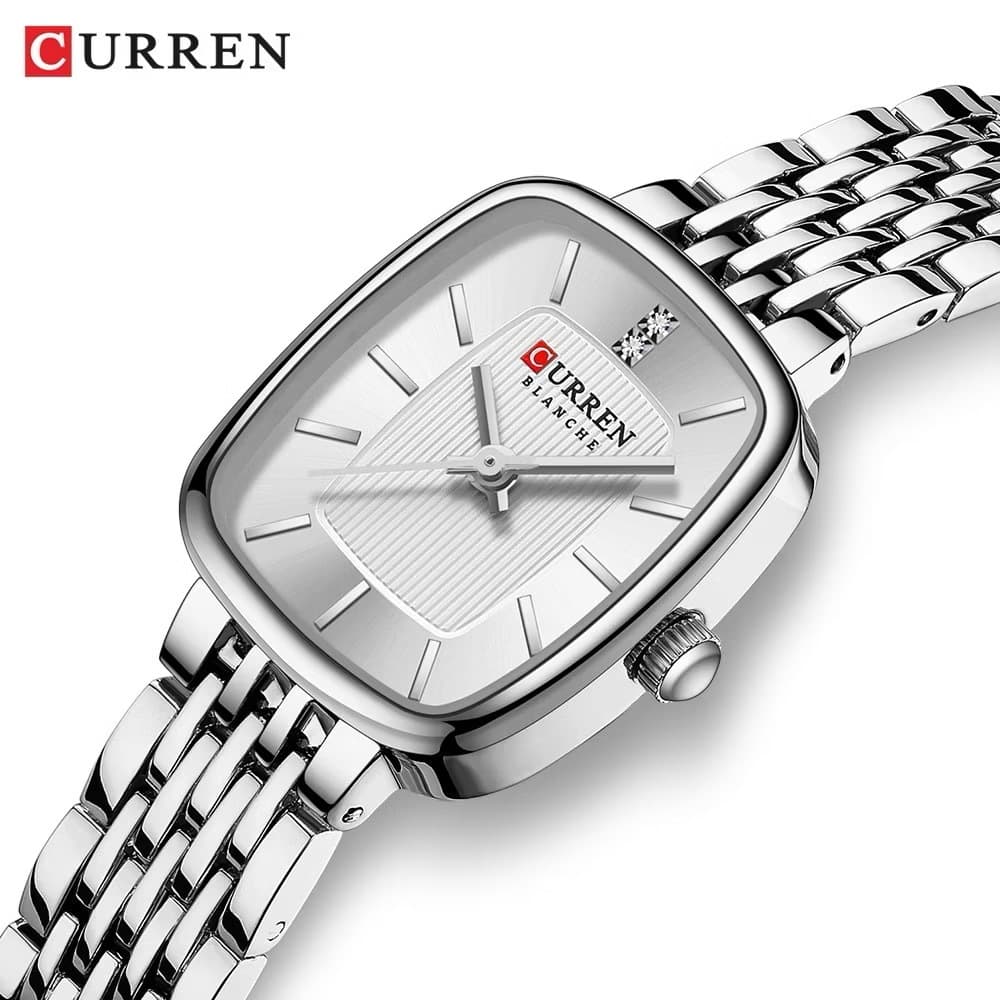 Relógio Feminino CURREN Original - Mostrador Quadrado  - Aço Inoxidável  - Moda - Quartzo À Prova D'água 9093
