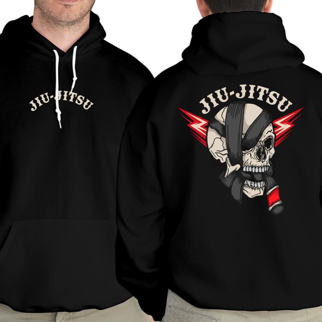 Moletom Jiu-Jitsu Unissex Estampa Caveira Faixa Preta | Casaco Estiloso Academia | Blusa de Frio